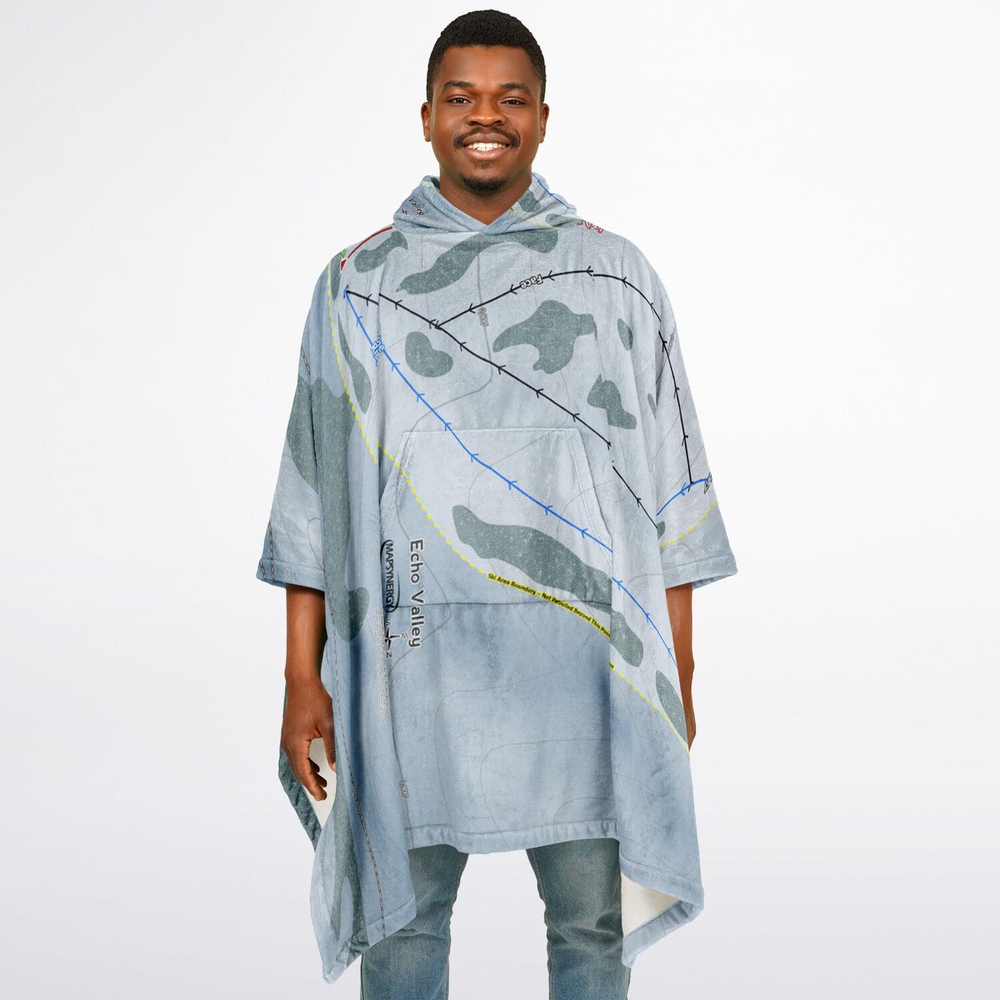 Echo Valley, Washington Ski Resort Map Flannel Blanket Poncho