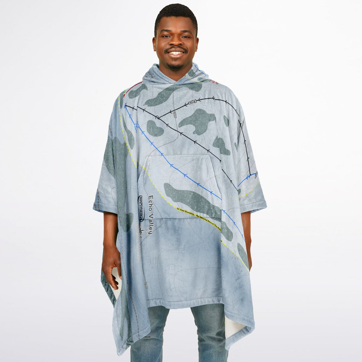 Echo Valley, Washington Ski Resort Map Flannel Blanket Poncho