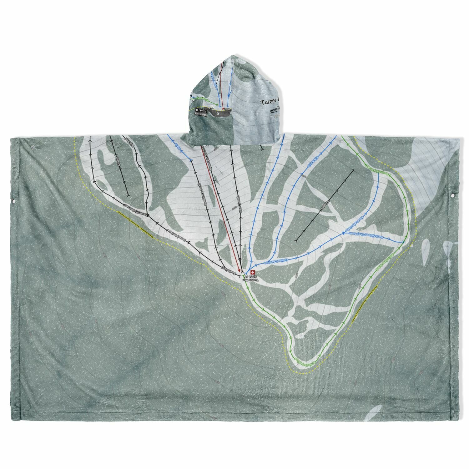 Turner Mountain, Montana Ski Resort Map Flannel Blanket Poncho