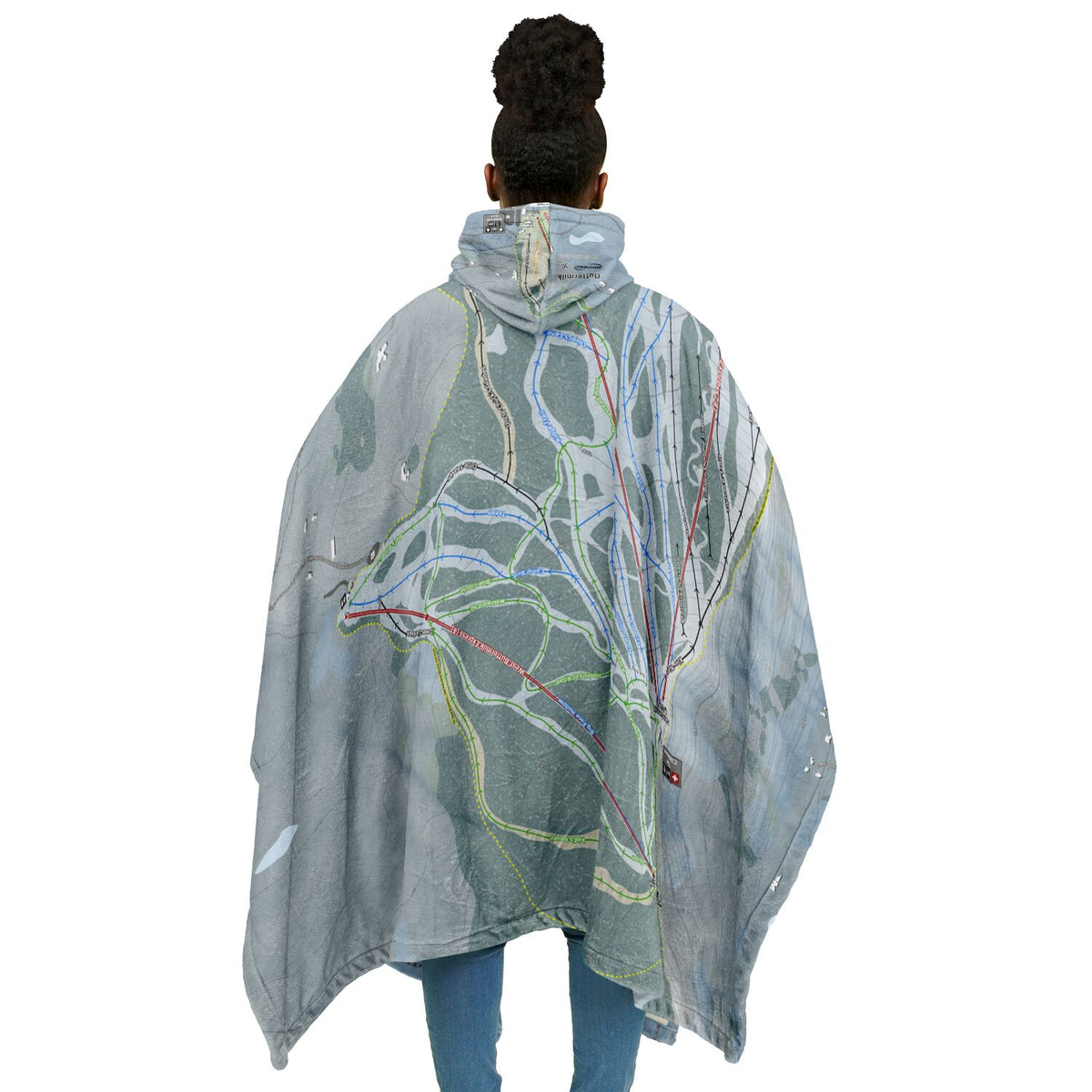 Buttermilk, Colorado Ski Resort Map Flannel Blanket Poncho