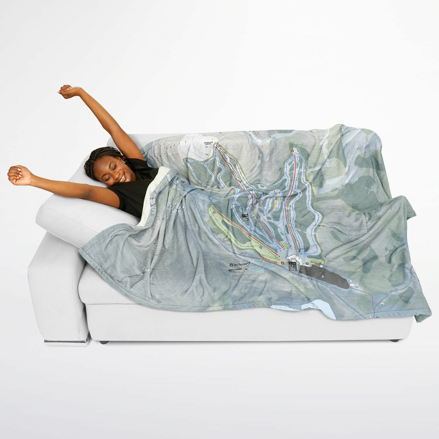 Wachusett Mountain, Massachusetts Ski Resort Map Flannel Blanket Poncho