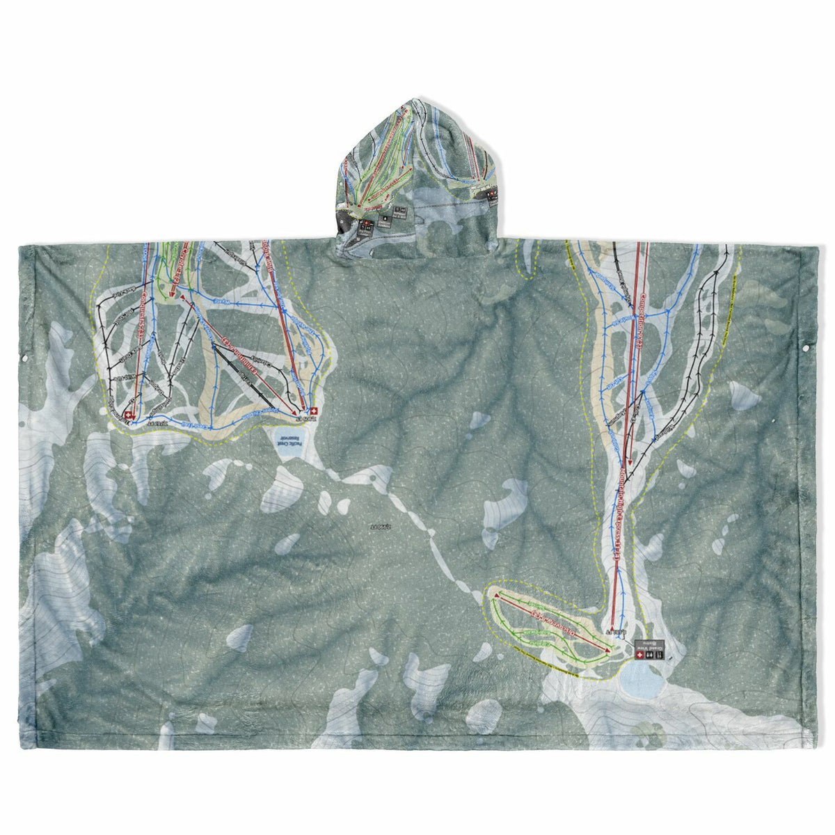 Mountain High, California Ski Resort Map Flannel Blanket Poncho