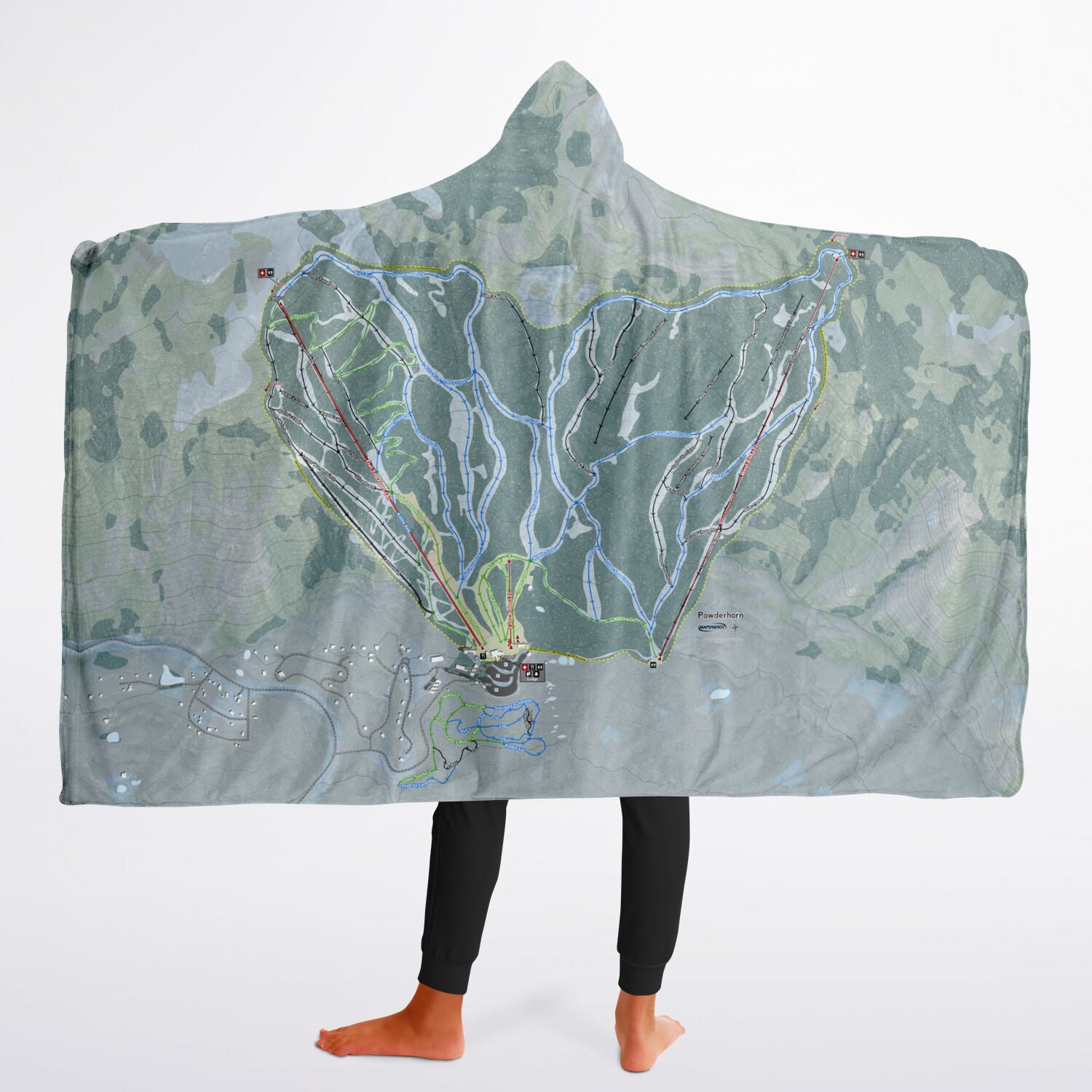 Powderhorn, Colorado Ski Trail Map - Youth Hooded Blanket - Powderaddicts