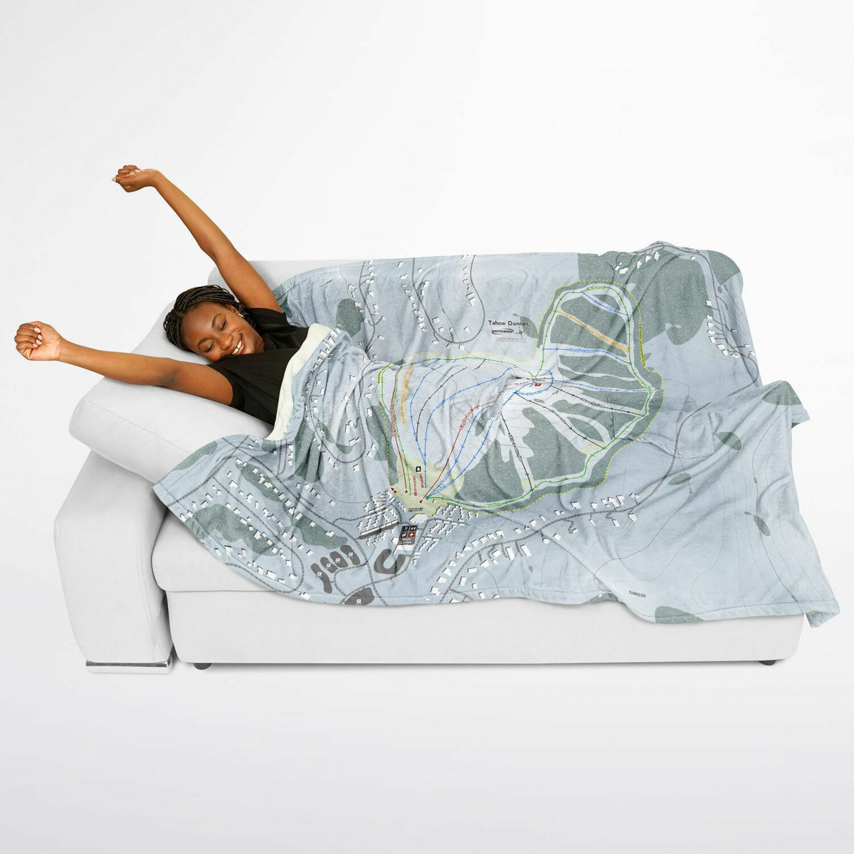 Tahoe Donner, California Ski Resort Map Flannel Blanket Poncho