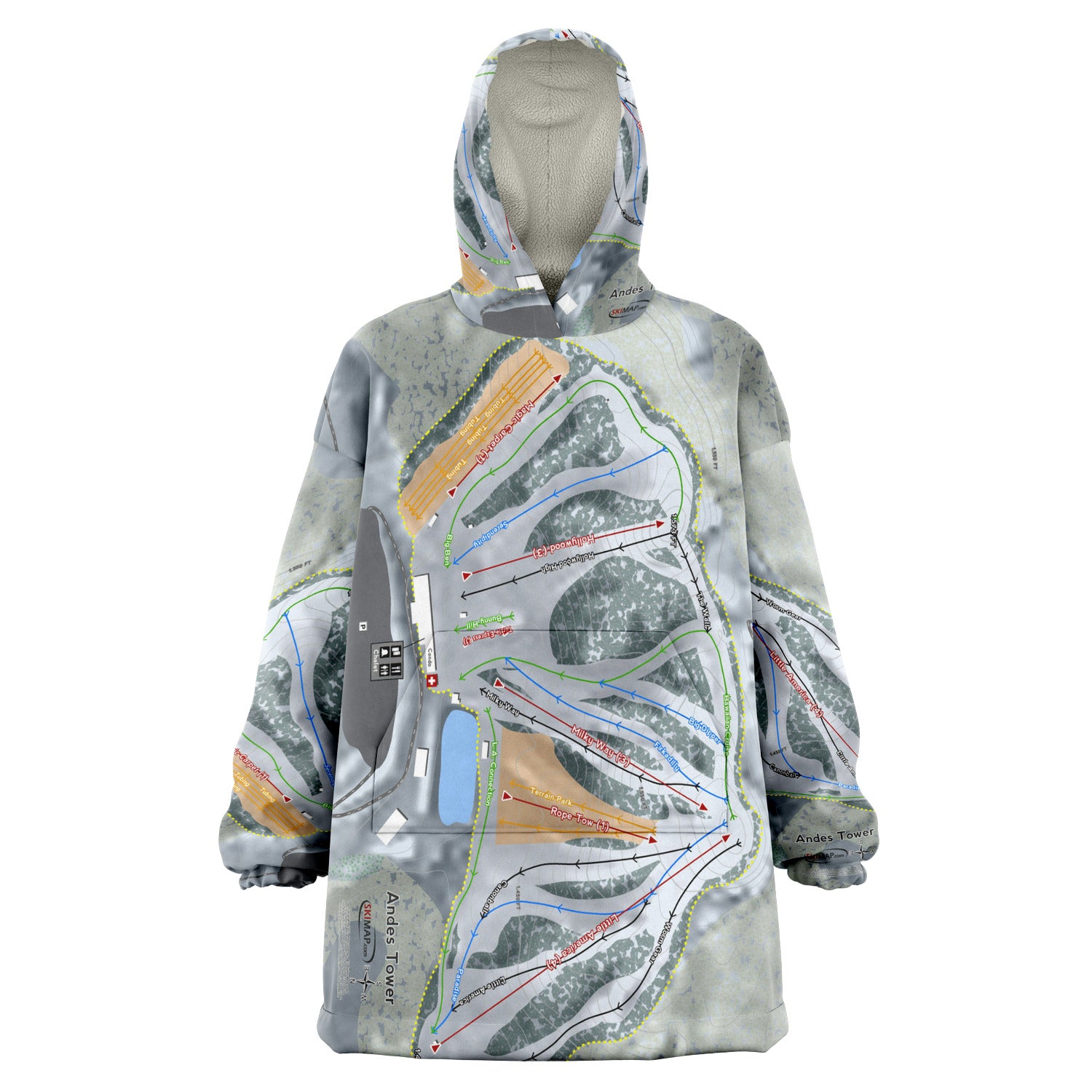 Andes Tower, Minnesota Ski Trail Map Snug Hoodie