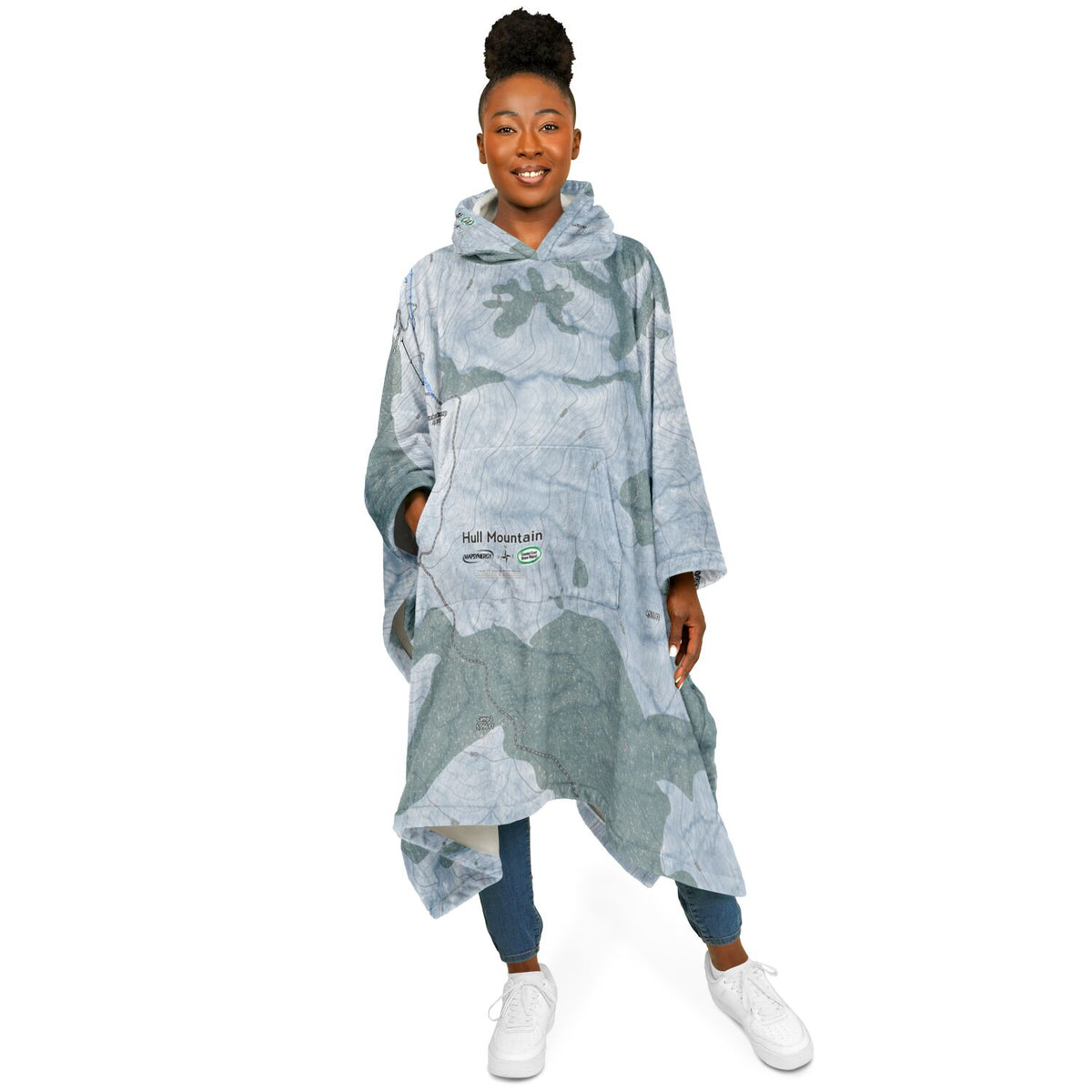 Hull Mountain, California Ski Resort Map Flannel Blanket Poncho