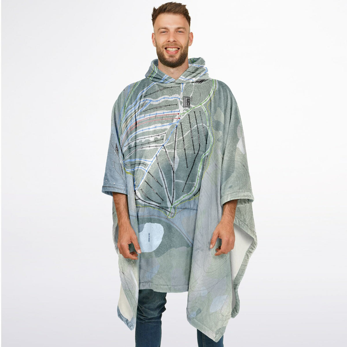 Val-dIrene, Quebec Ski Resort Map Flannel Blanket Poncho