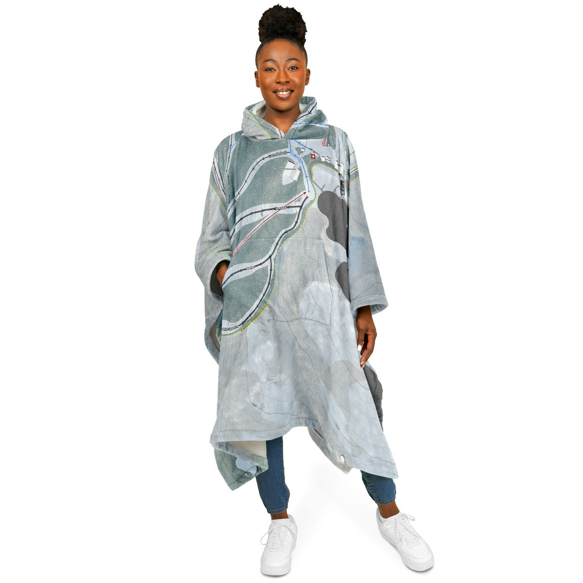 Montage Mountain, Pennsylvania Ski Resort Map Flannel Blanket Poncho