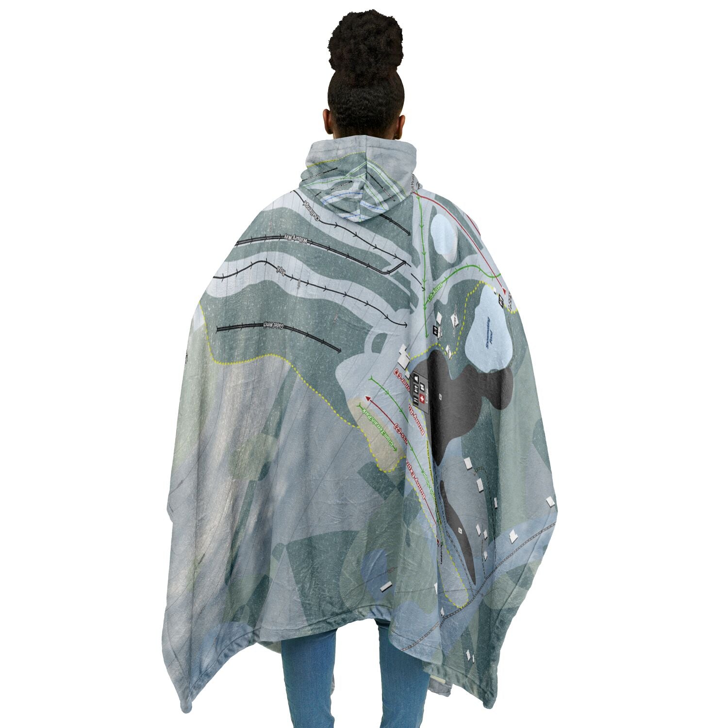 Royal Mountain, New York Ski Resort Map Flannel Blanket Poncho