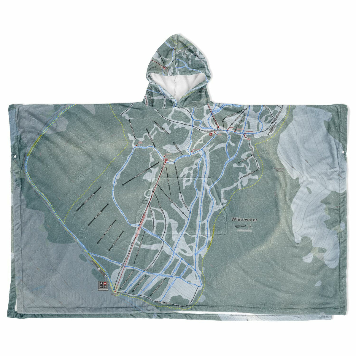 Whitewater, British Columbia Ski Resort Map Flannel Blanket Poncho