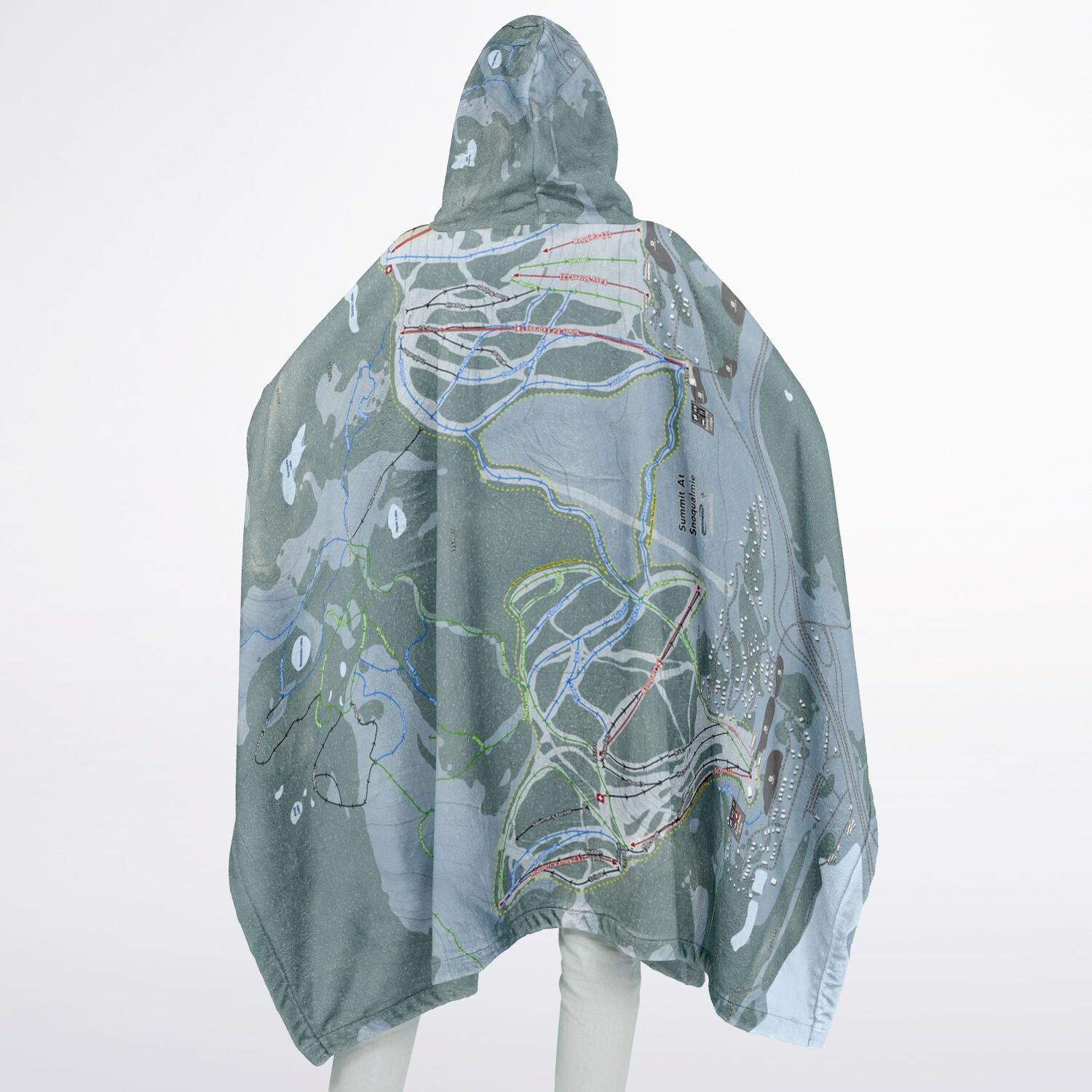Summit At Snoqualmie, Washington Ski Resort Map Flannel Blanket Poncho