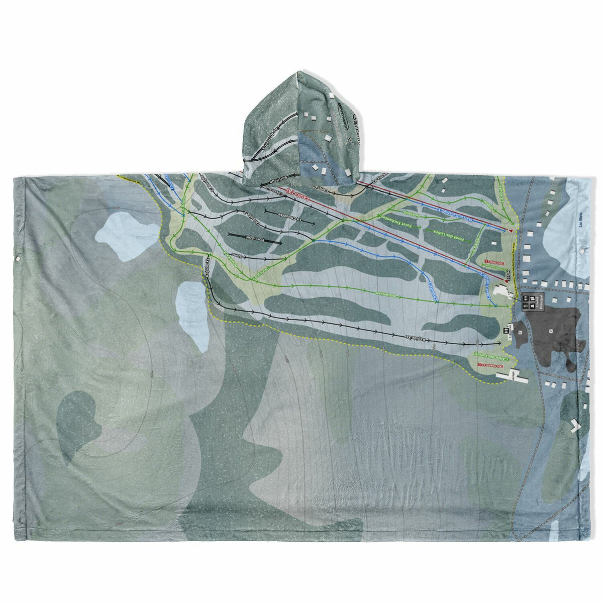 Ski Garceau, Quebec Ski Resort Map Flannel Blanket Poncho