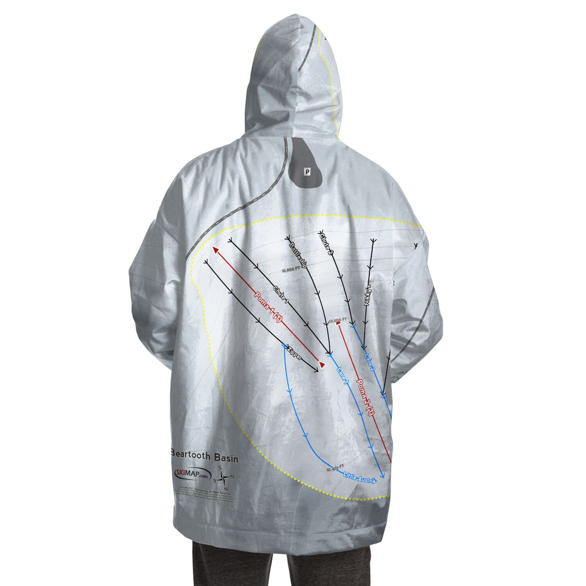 Beartooth Basin, Wyoming Ski Trail Map Snug Hoodie