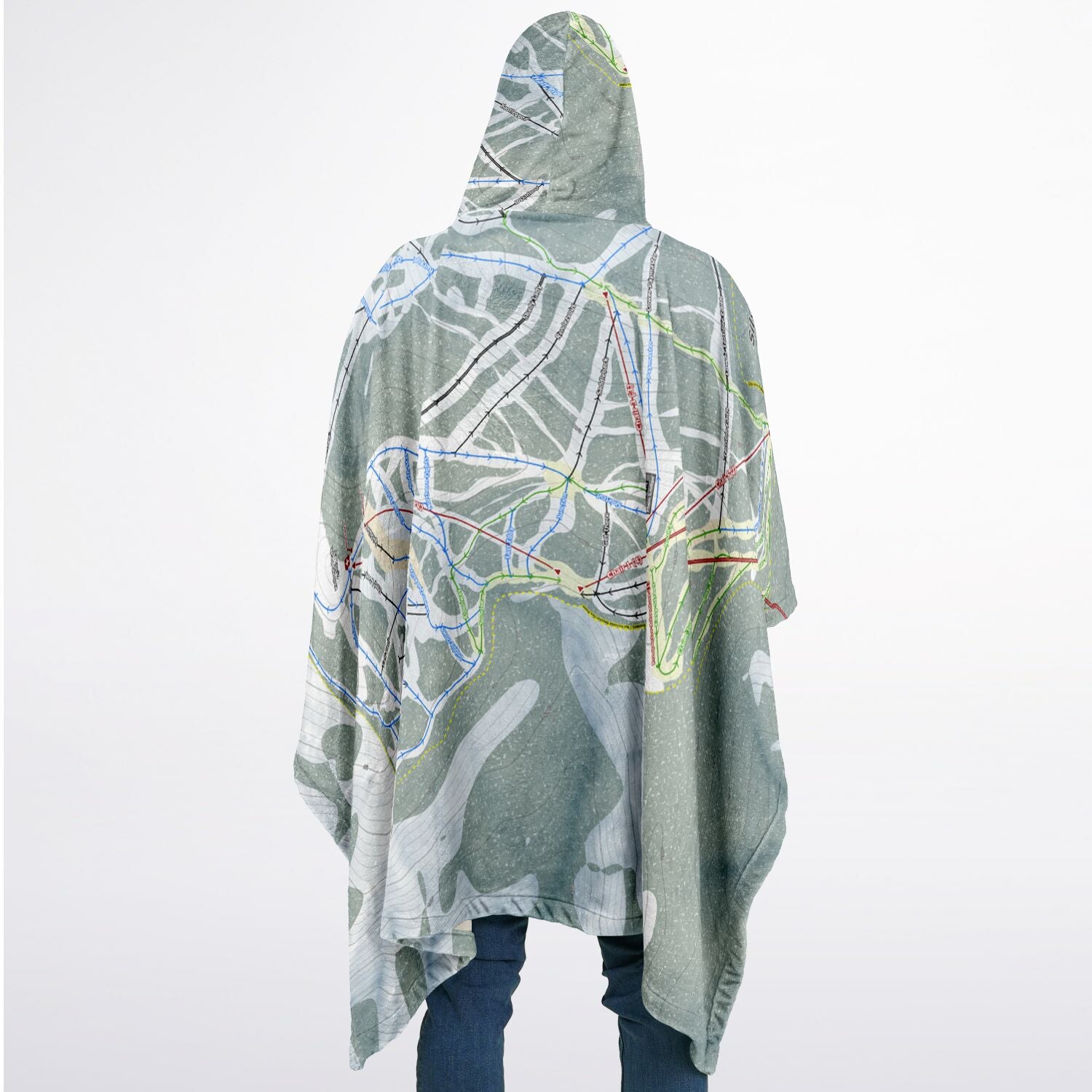 Silver Mountain, Idaho Ski Resort Map Flannel Blanket Poncho