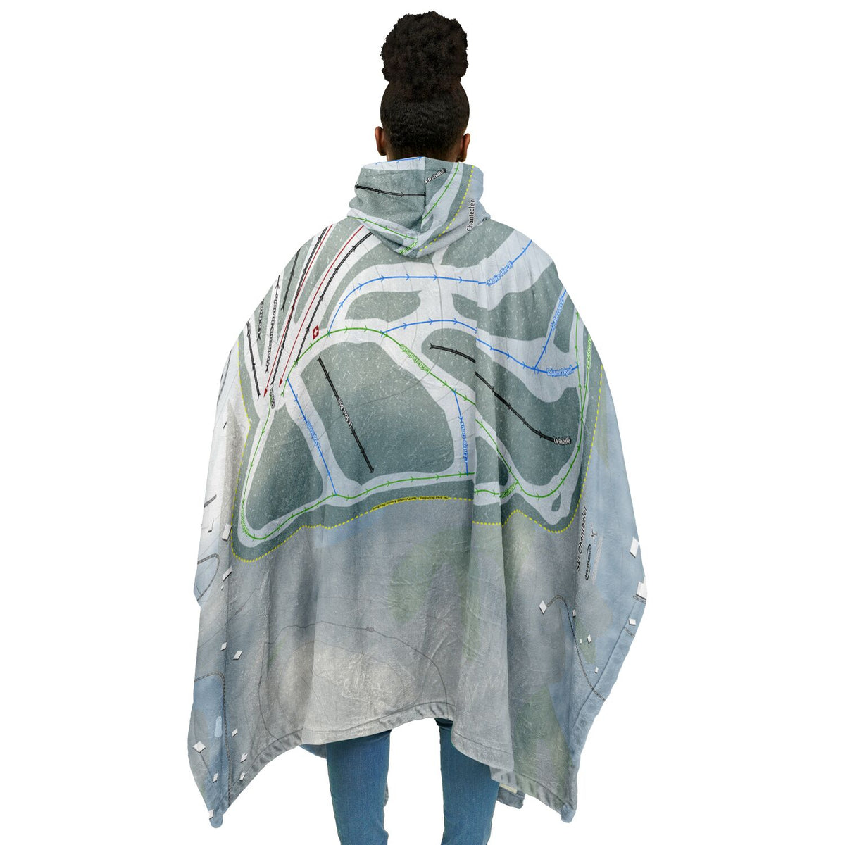 Ski Chantecler, Quebec Ski Resort Map Flannel Blanket Poncho