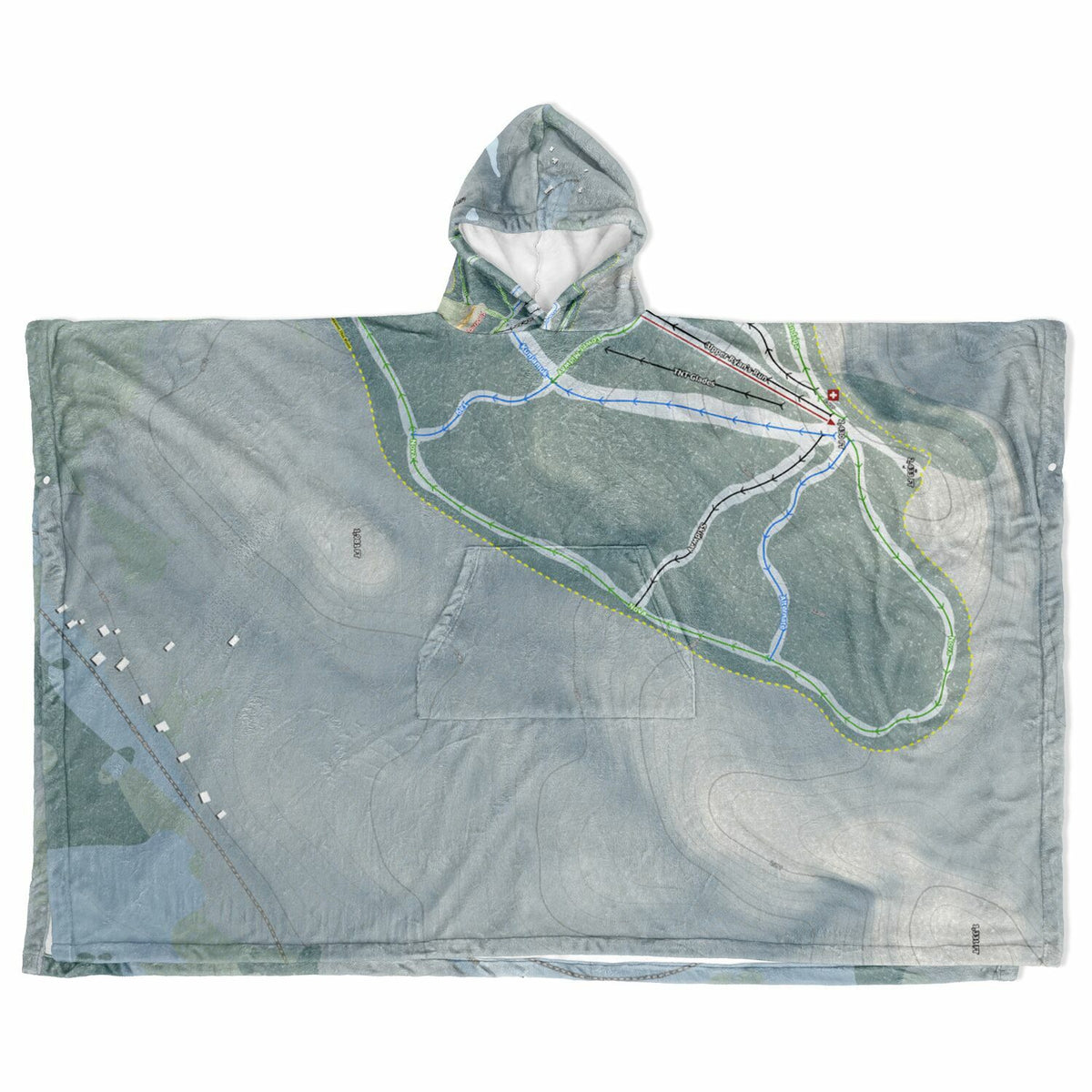Oak Mountain, New York Ski Resort Map Flannel Blanket Poncho