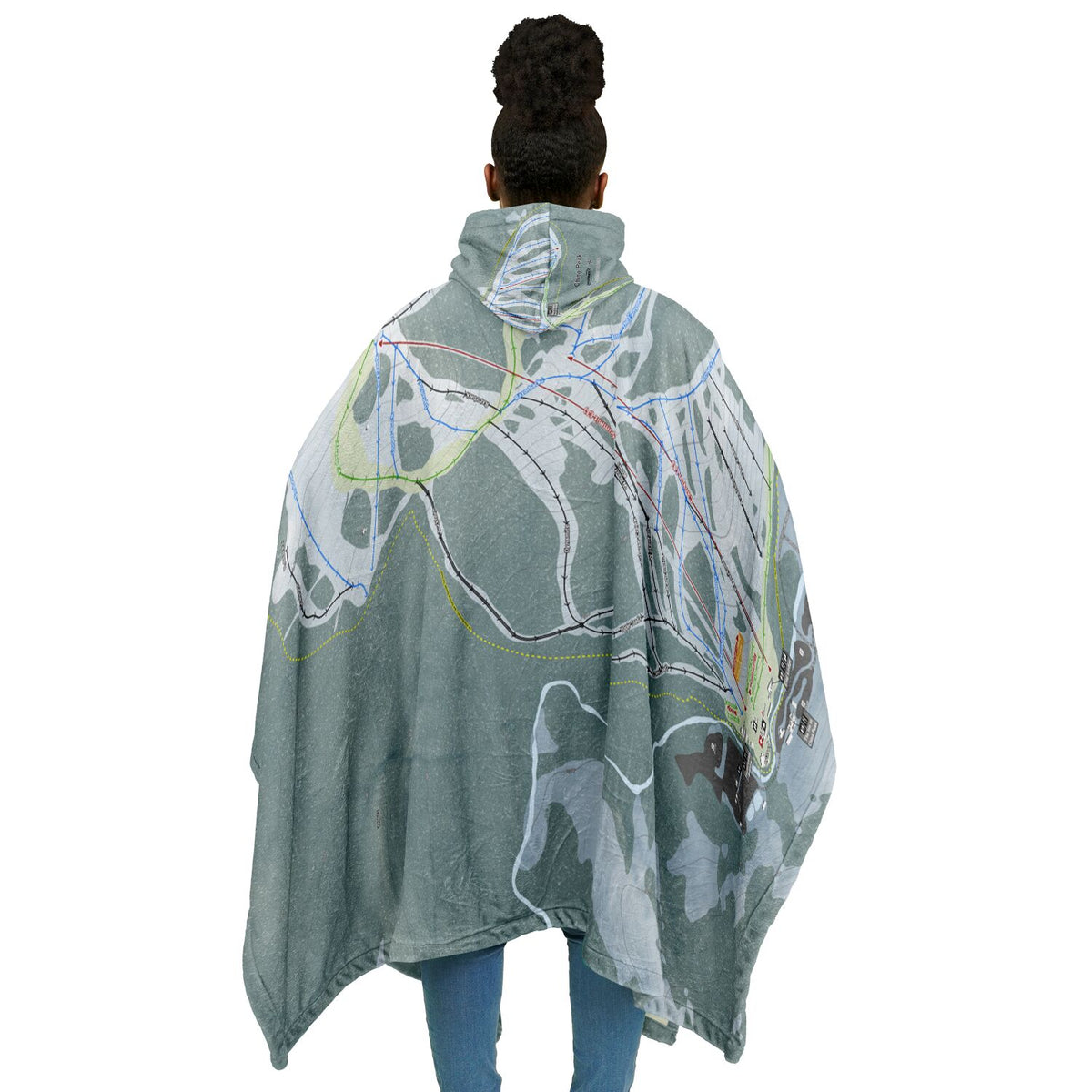 China Peak, California Ski Resort Map Flannel Blanket Poncho