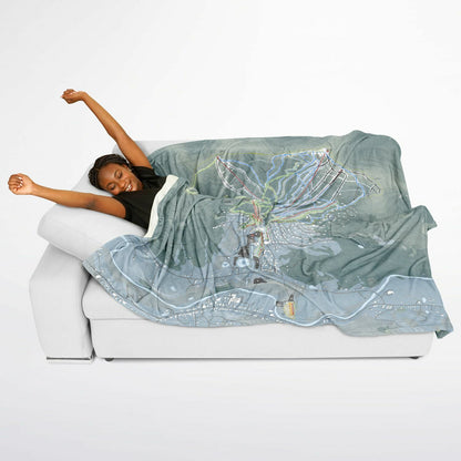 Windham Mountain, New York Ski Resort Map Flannel Blanket Poncho