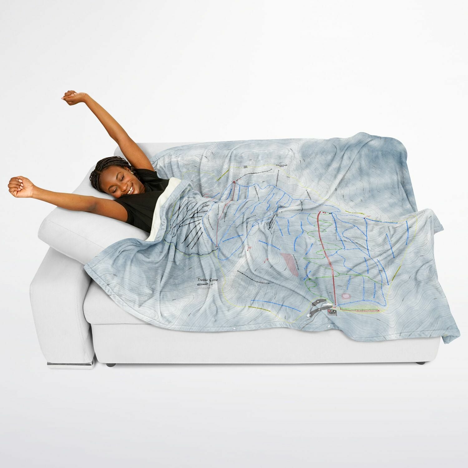 Treble Cone, New Zealand Ski Resort Map Flannel Blanket Poncho - Powderaddicts