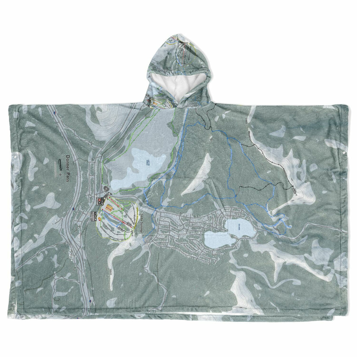 Donner Pass, California Ski Resort Map Flannel Blanket Poncho