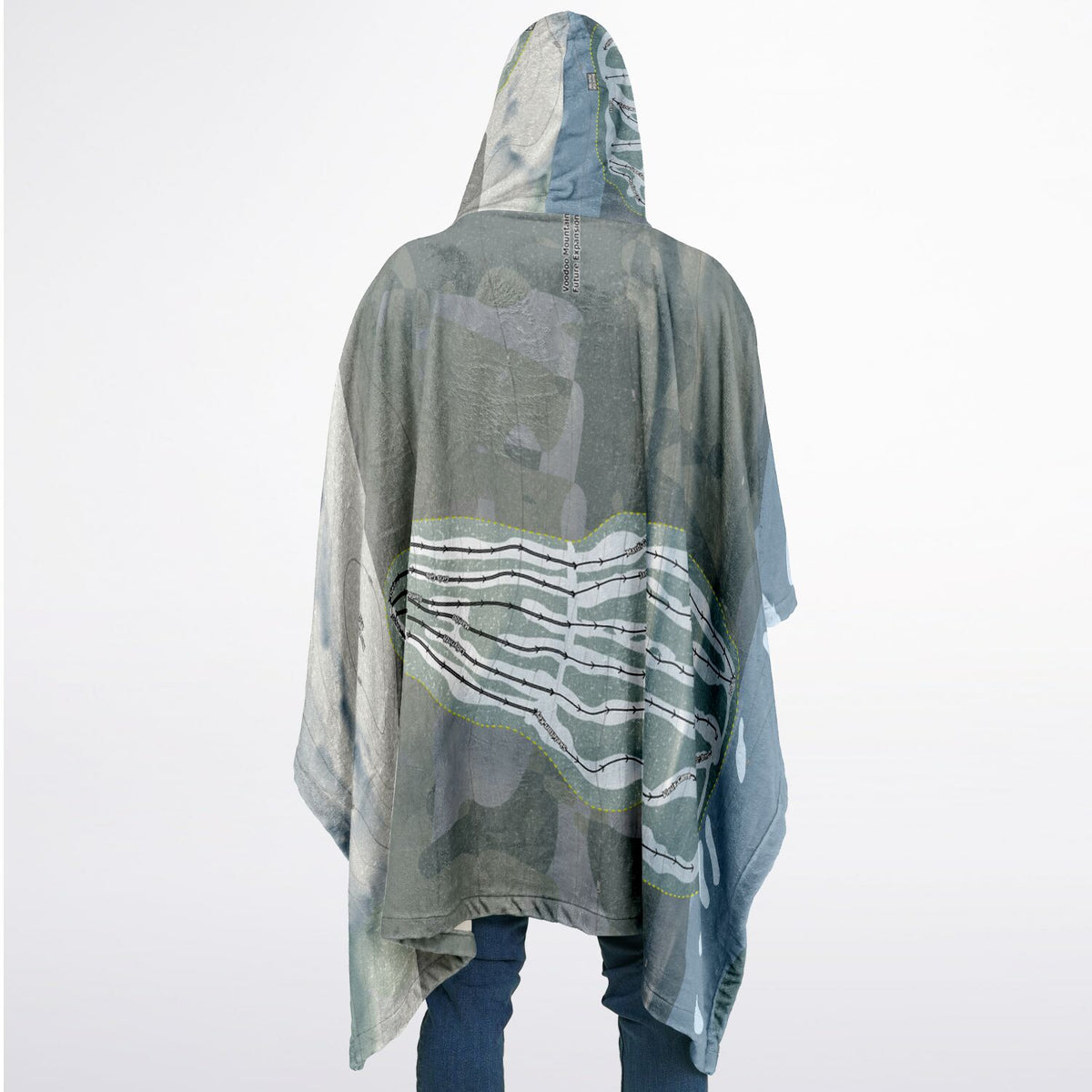Voodoo Mountain, Michigan Ski Resort Map Flannel Blanket Poncho