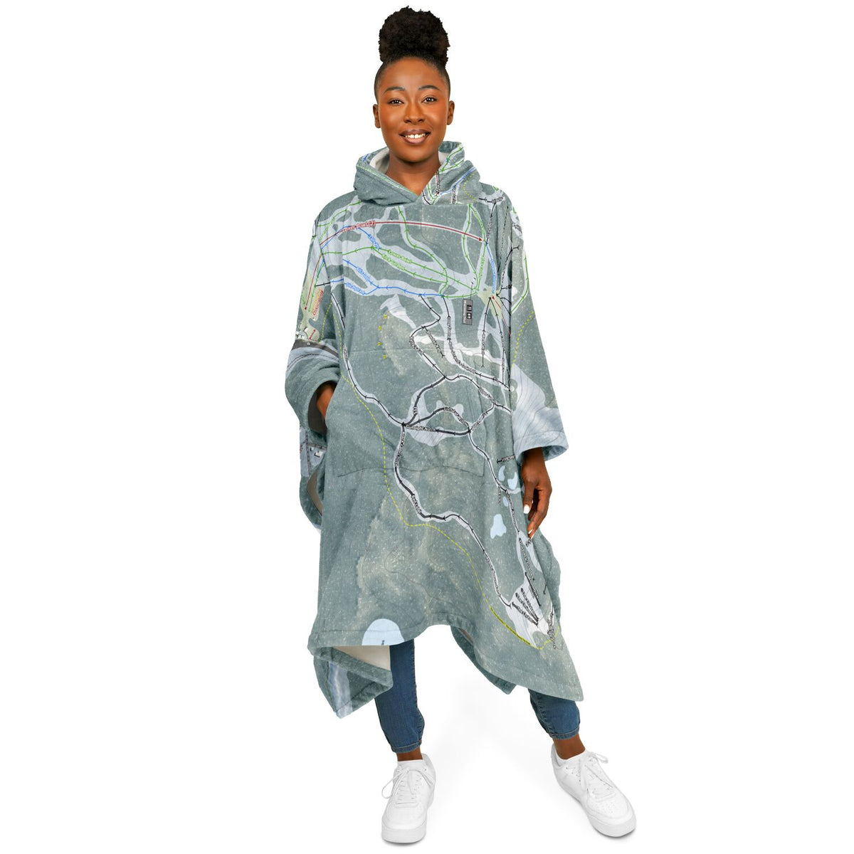 Mt Hood Skibowl, Oregon Ski Resort Map Flannel Blanket Poncho