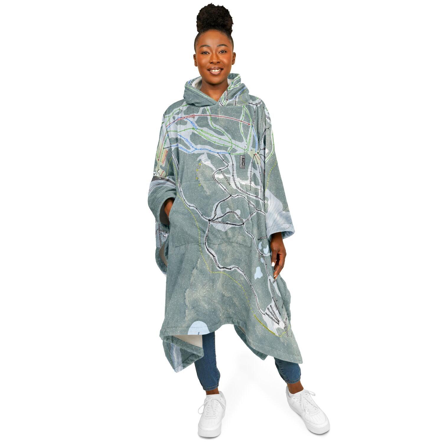 Mt Hood Skibowl, Oregon Ski Resort Map Flannel Blanket Poncho