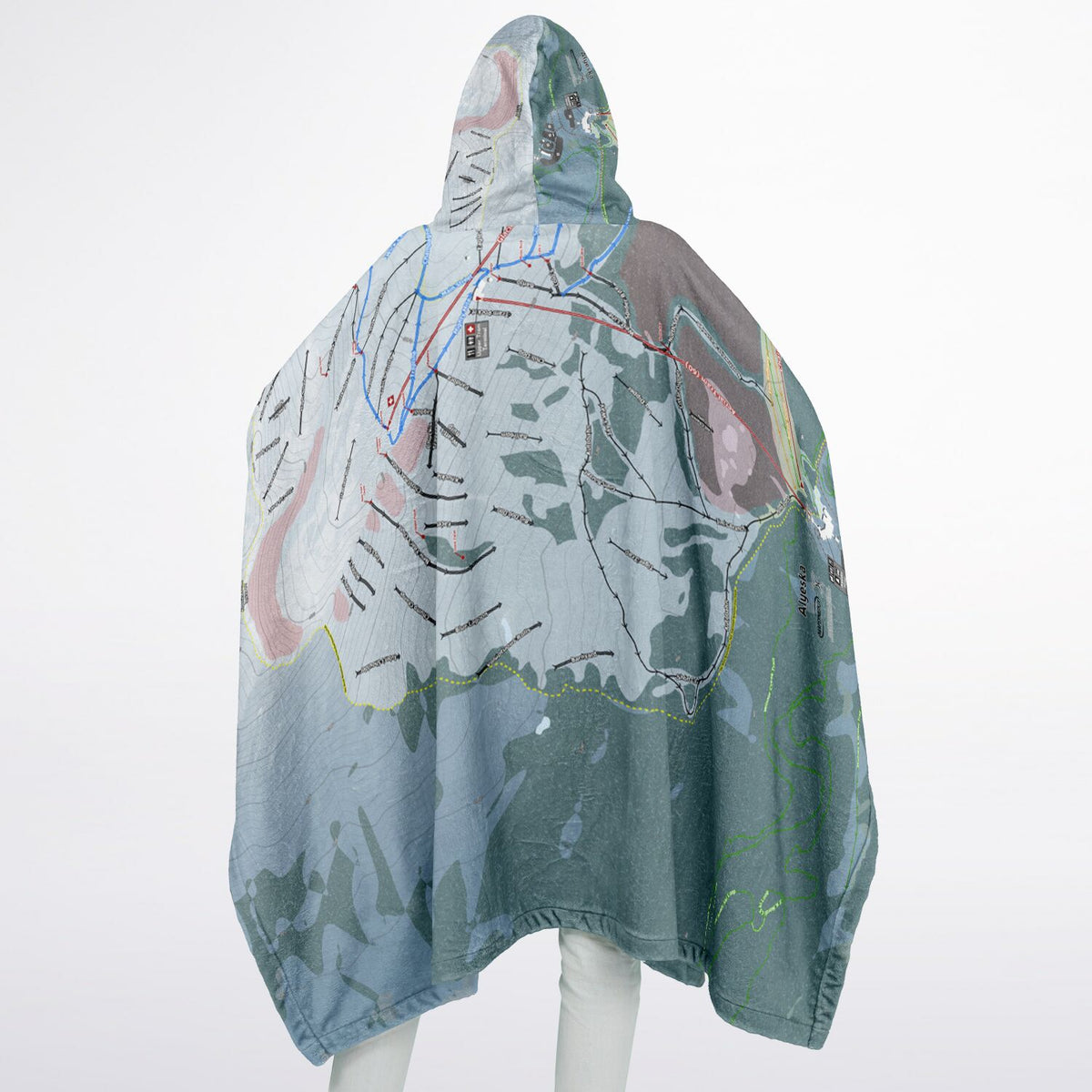 Alyeska, Alaska Ski Resort Map Flannel Blanket Poncho