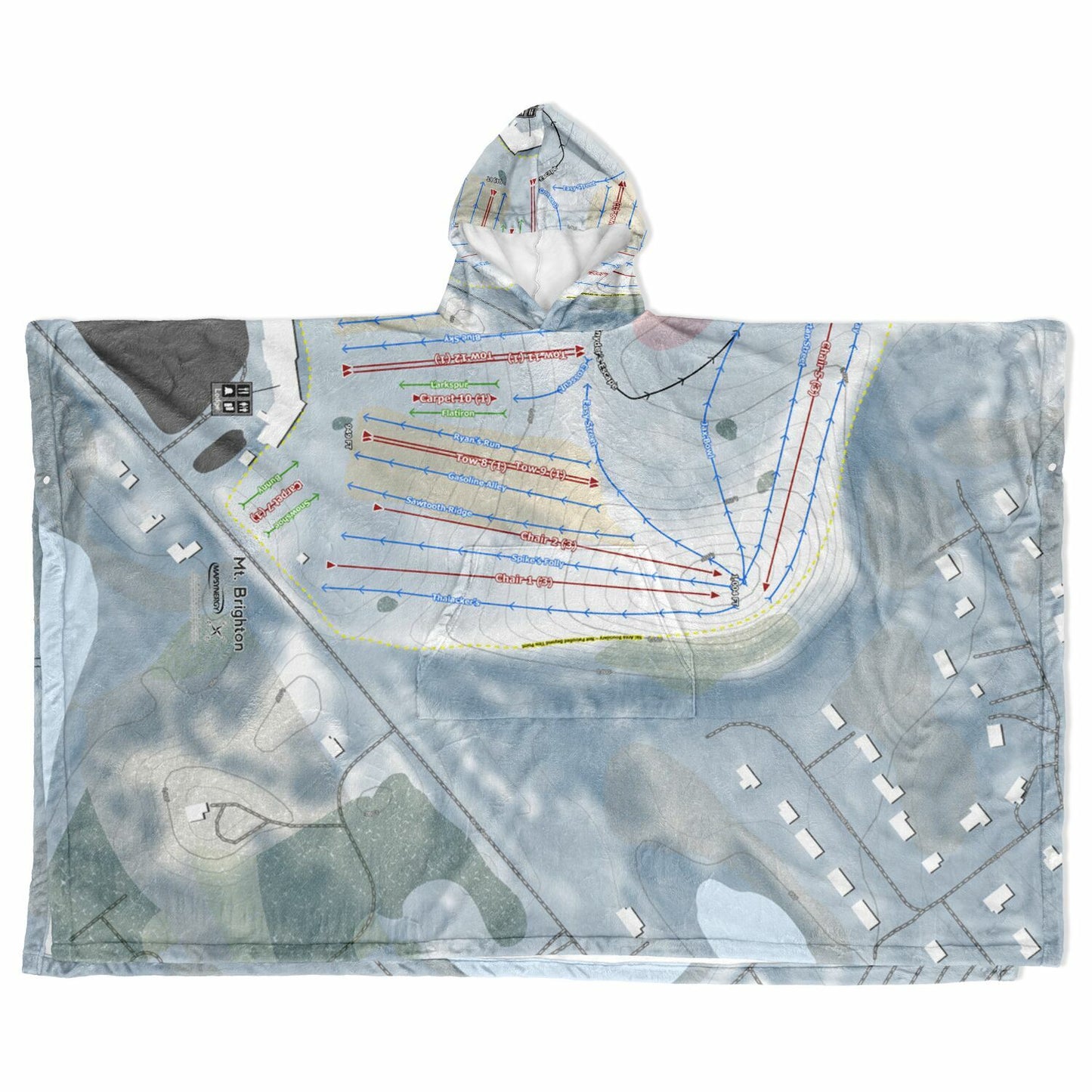 Mt Brighton, Michigan Ski Resort Map Flannel Blanket Poncho