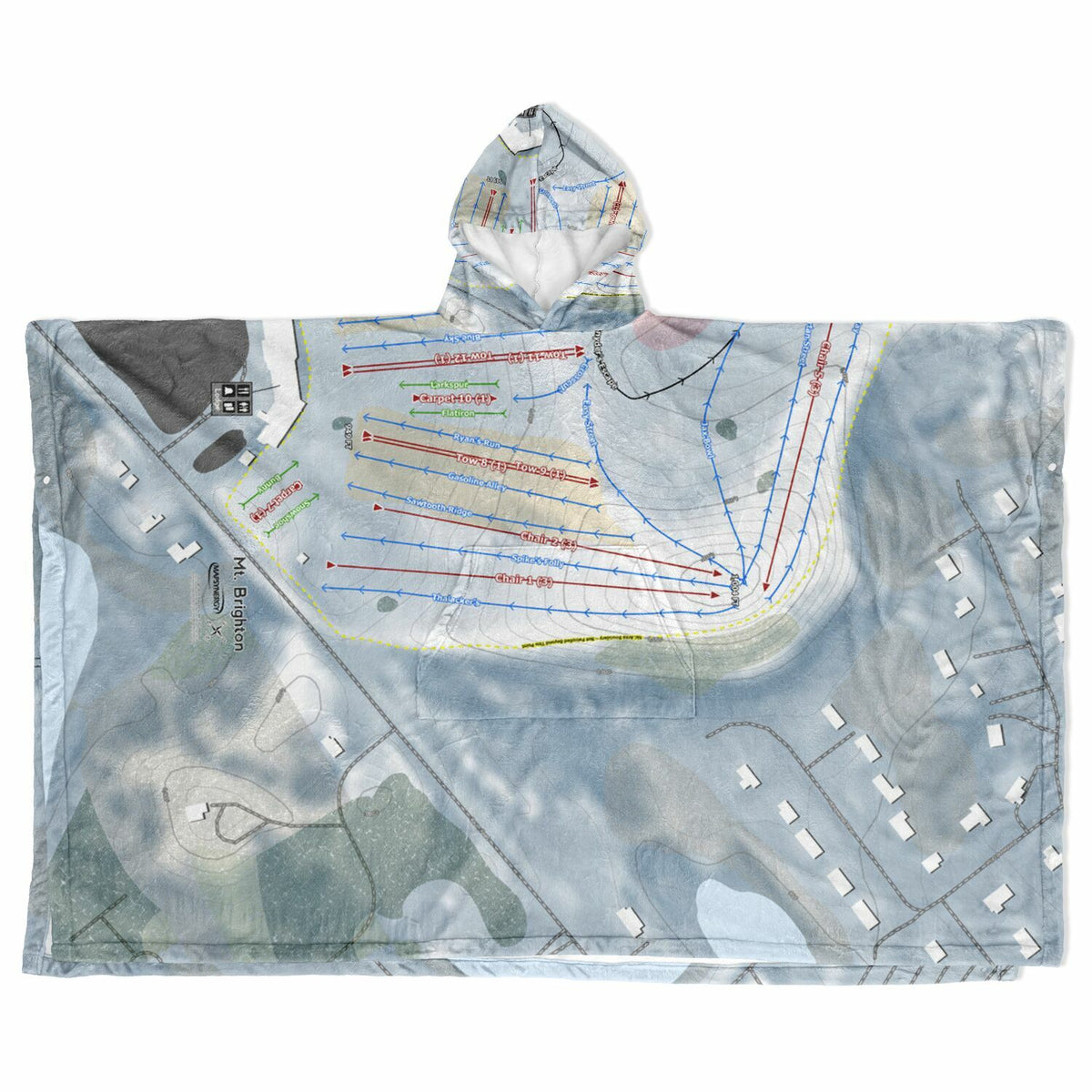 Mt Brighton, Michigan Ski Resort Map Flannel Blanket Poncho