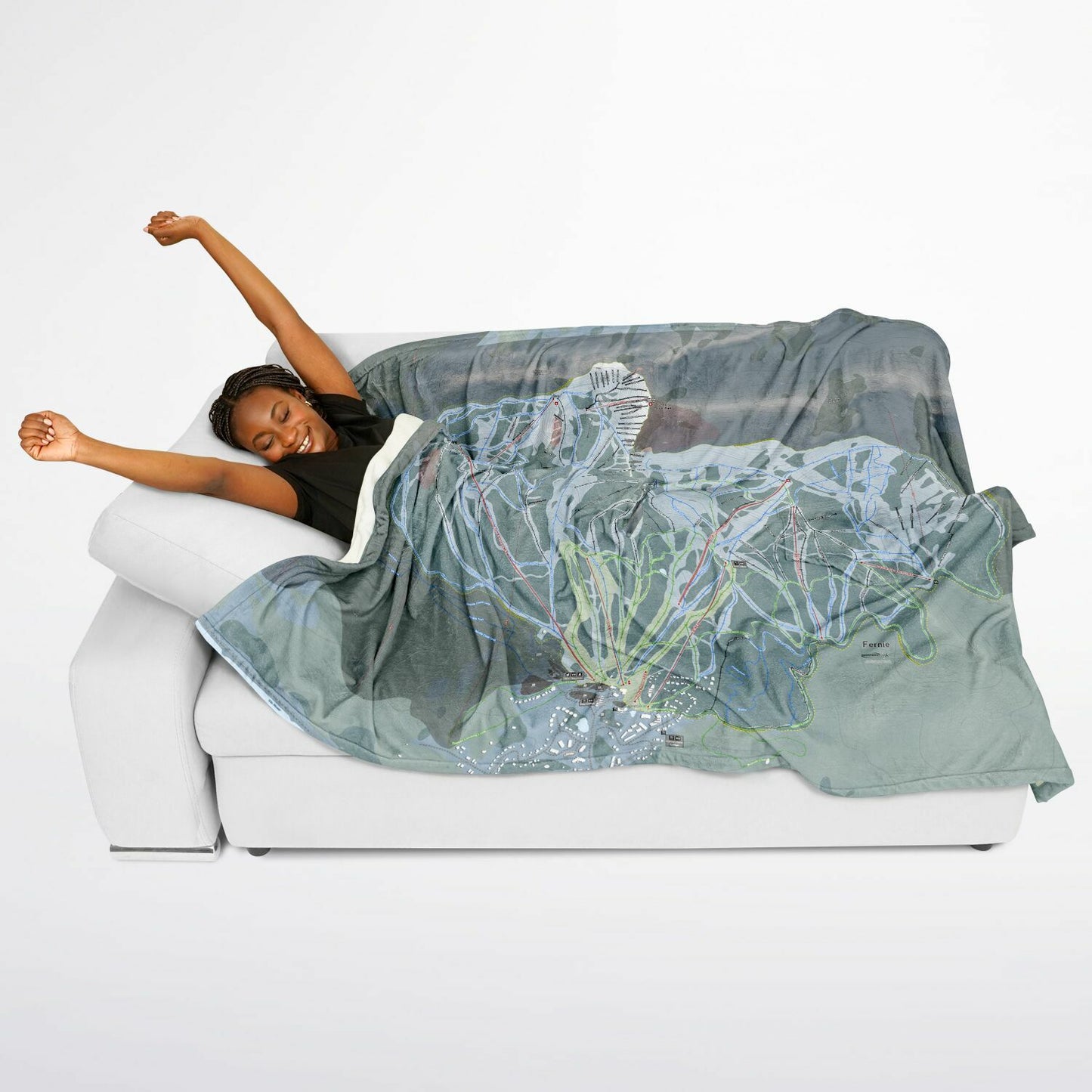 Fernie, British Columbia Ski Resort Map Flannel Blanket Poncho