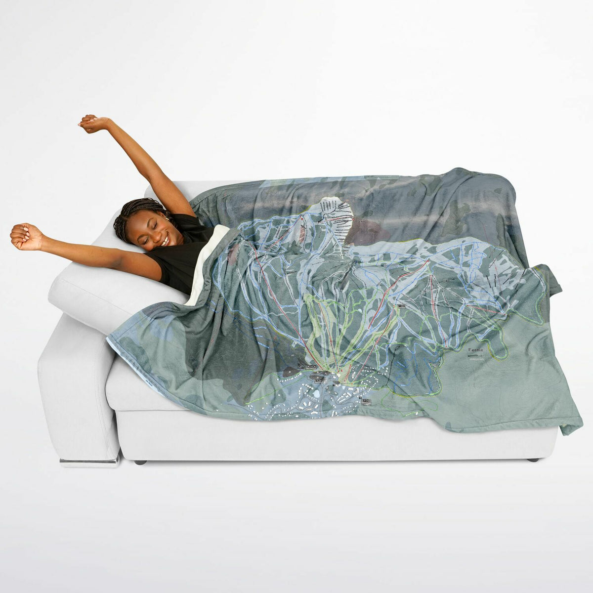 Fernie, British Columbia Ski Resort Map Flannel Blanket Poncho