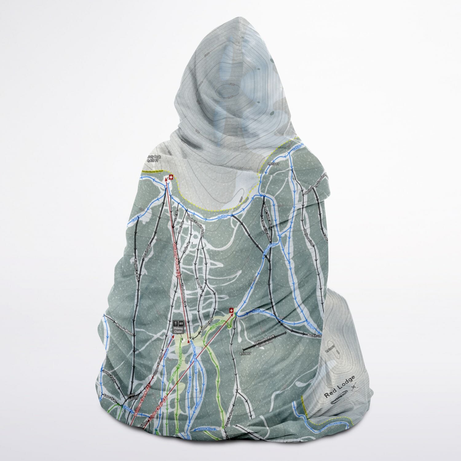 Red Lodge, Montana Ski Trail Map - Adult Hooded Blanket - Powderaddicts