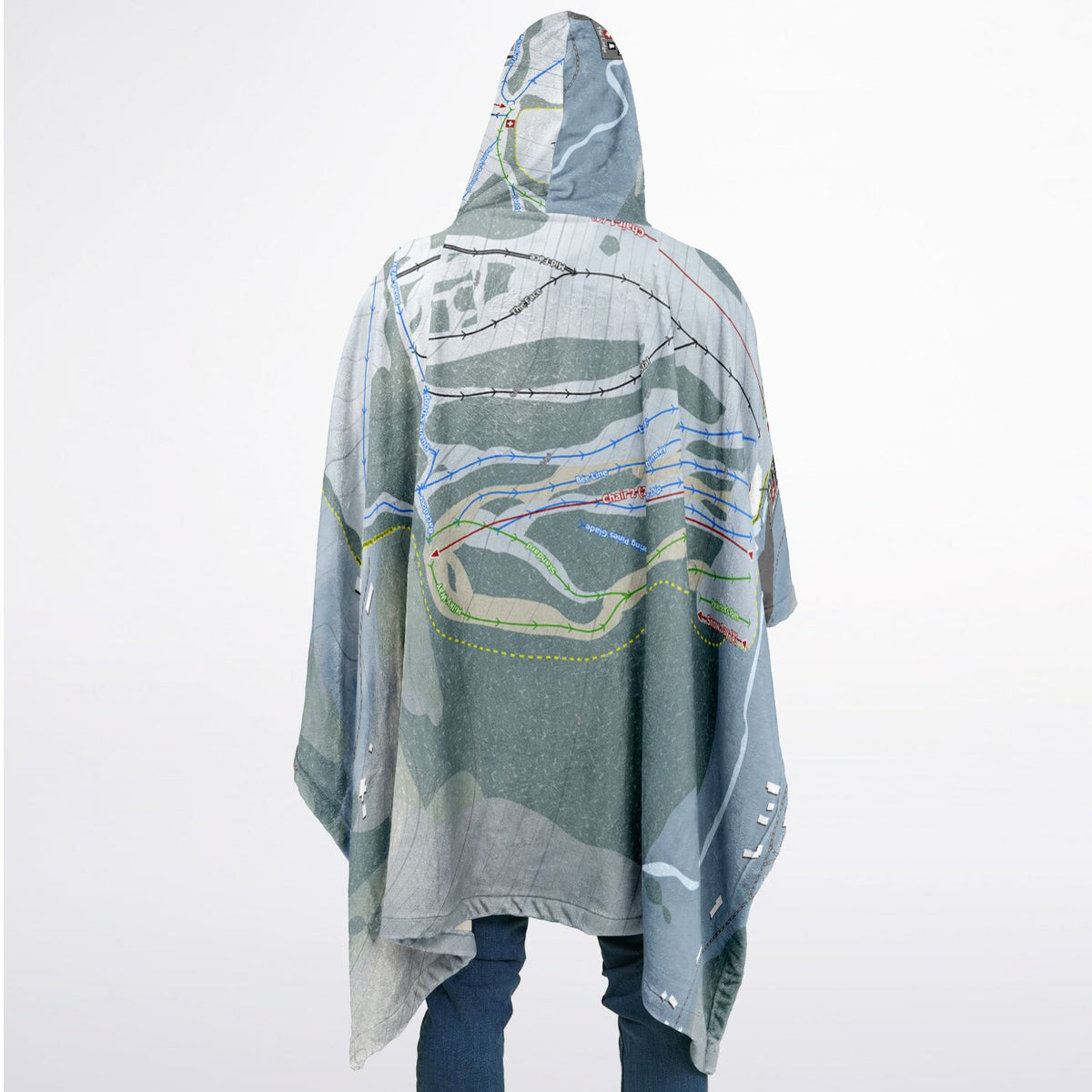Saskadena Six, Vermont Ski Resort Map Flannel Blanket Poncho