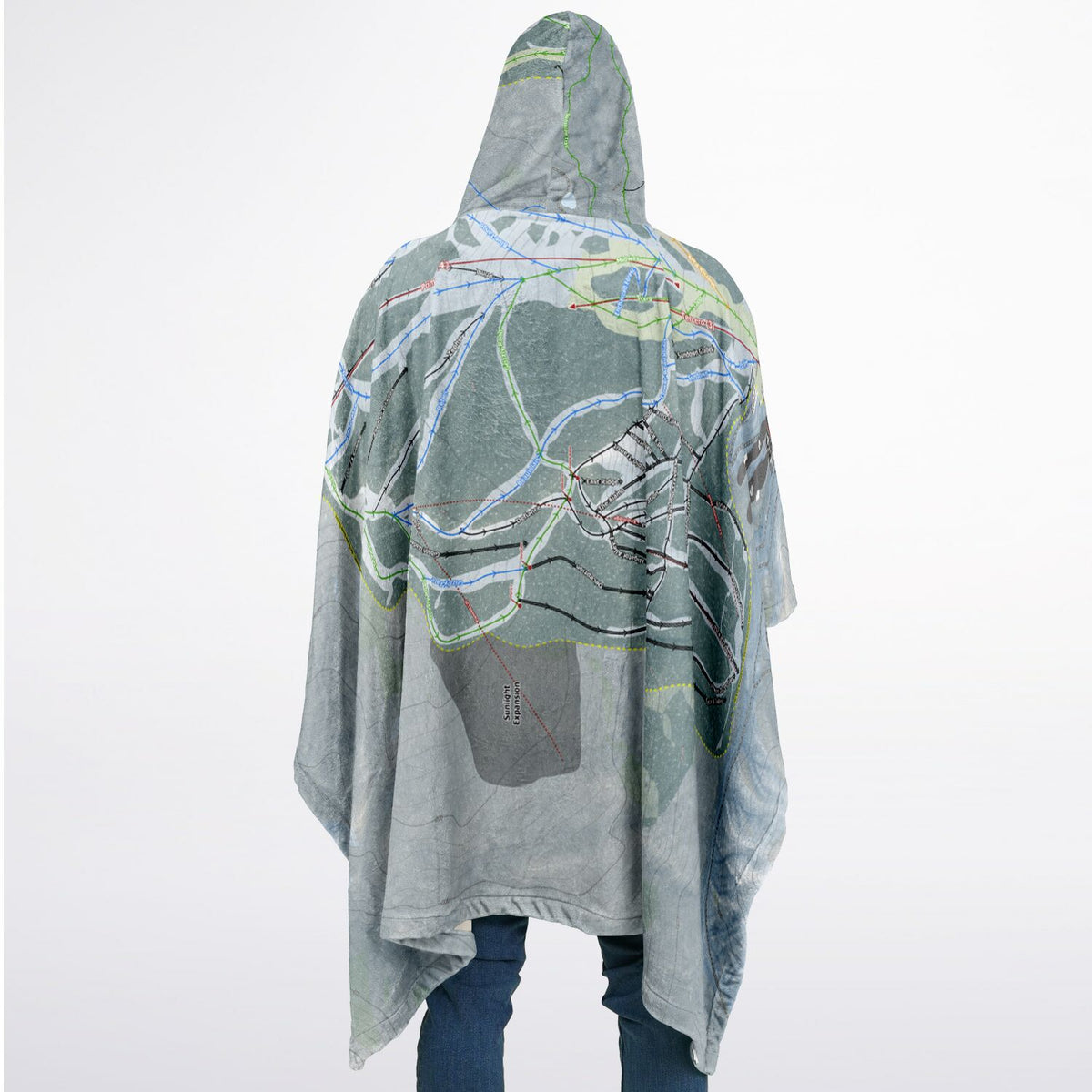 Sunlight, Colorado Ski Resort Map Flannel Blanket Poncho
