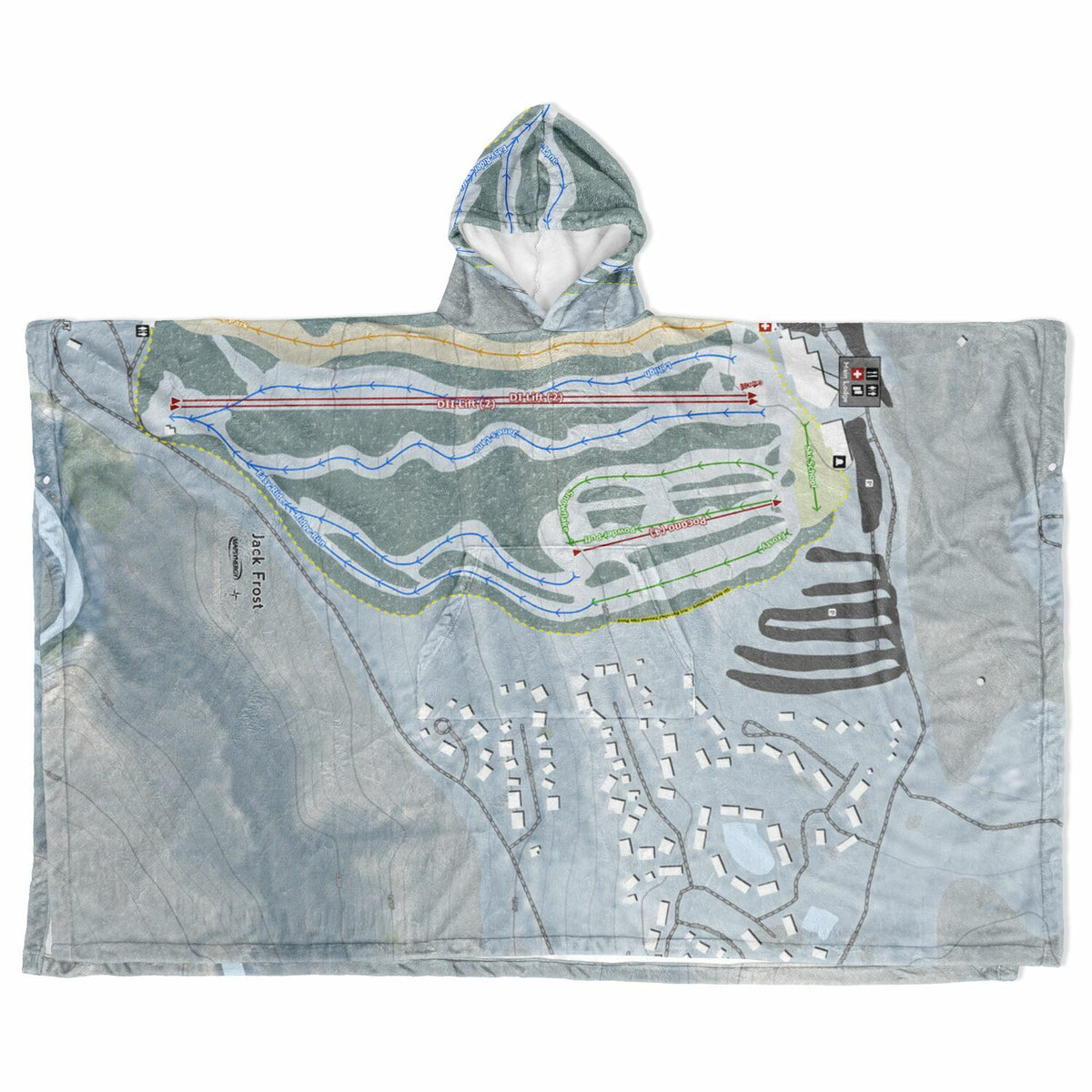 Jack Frost, Pennsylvania Ski Resort Map Flannel Blanket Poncho