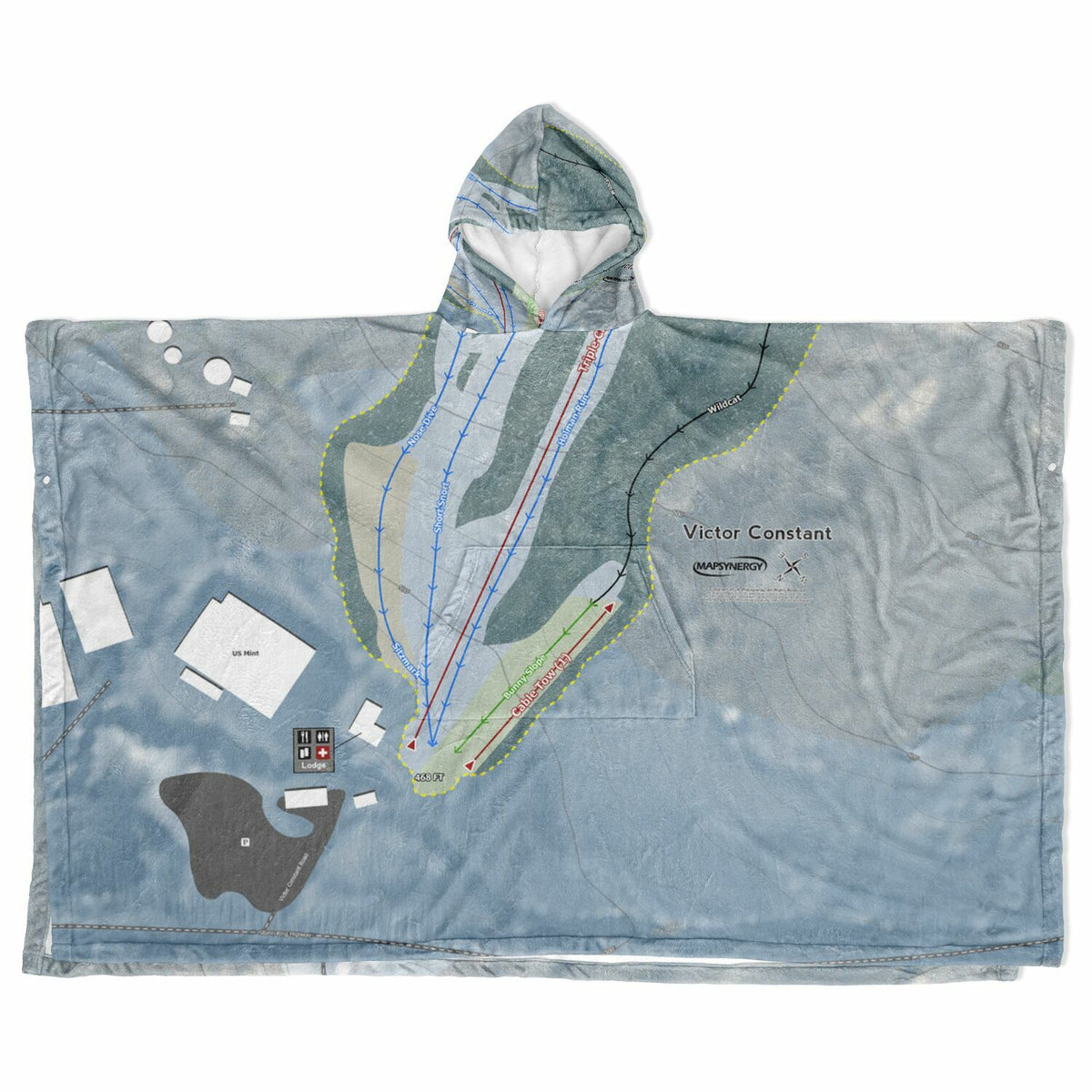 Victor Constant, New York Ski Resort Map Flannel Blanket Poncho
