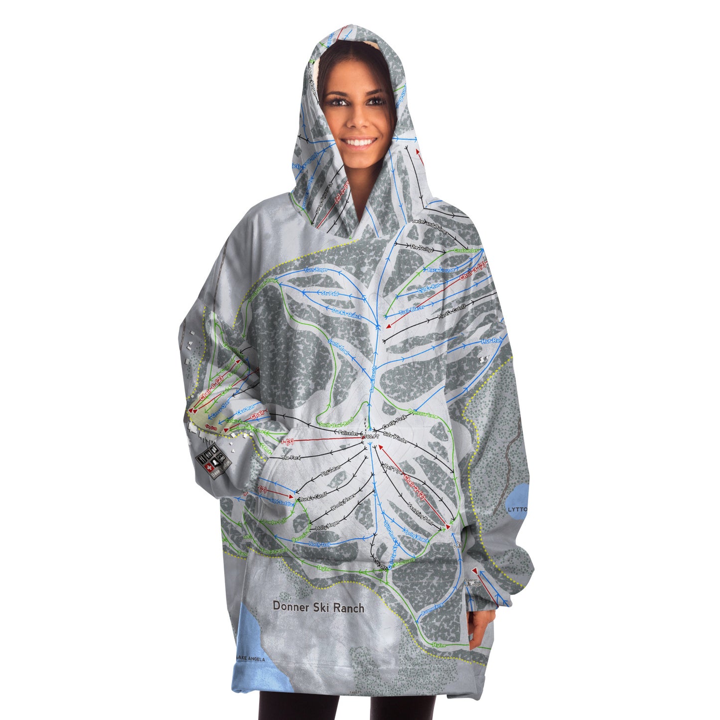 Donner Ski Ranch, California Ski Trail Map - Snug Hoodie - Powderaddicts