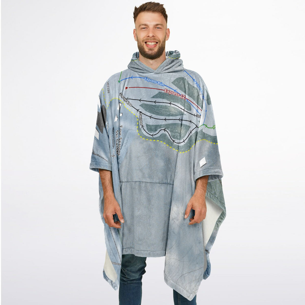 Four Seasons Ski Center, New York Ski Resort Map Flannel Blanket Poncho