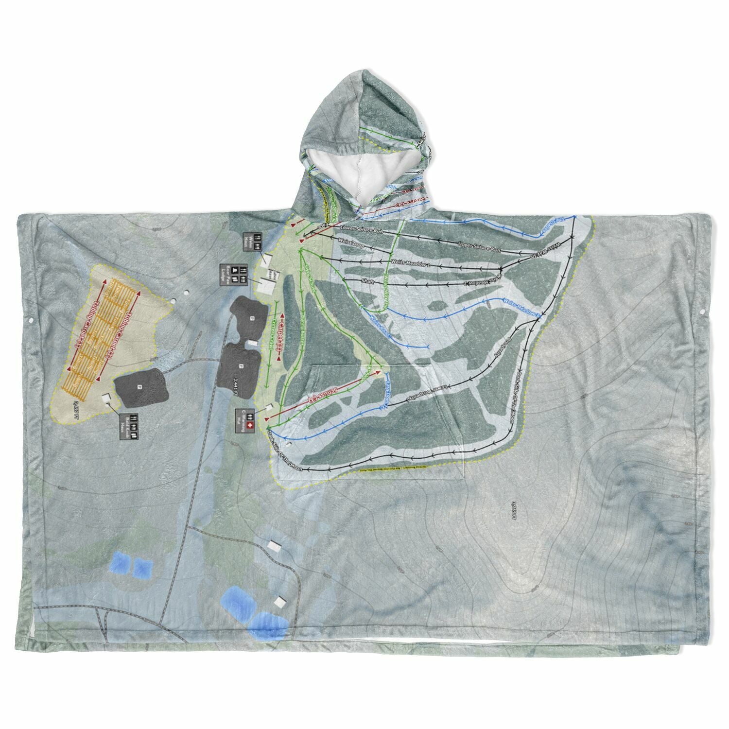 Canaan Valley, West Virginia Ski Resort Map Flannel Blanket Poncho