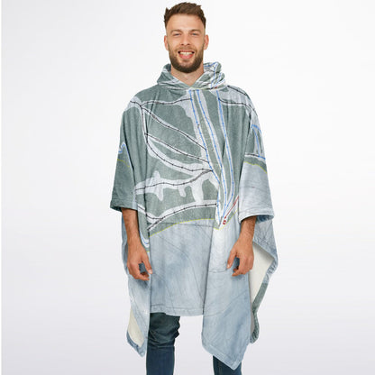Teton Pass, Montana Ski Resort Map Flannel Blanket Poncho