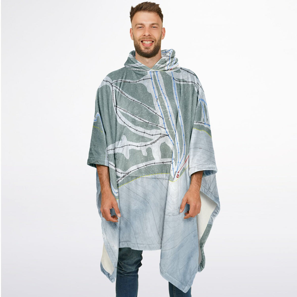 Teton Pass, Montana Ski Resort Map Flannel Blanket Poncho