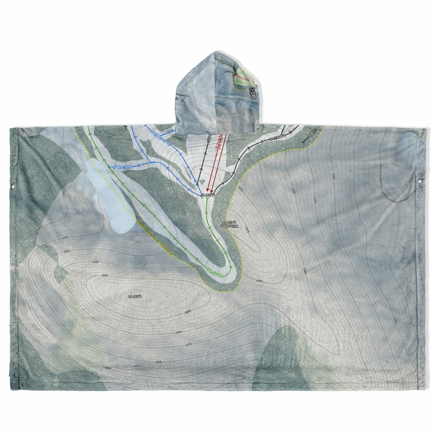 Willard Mountain, New York Ski Resort Map Flannel Blanket Poncho