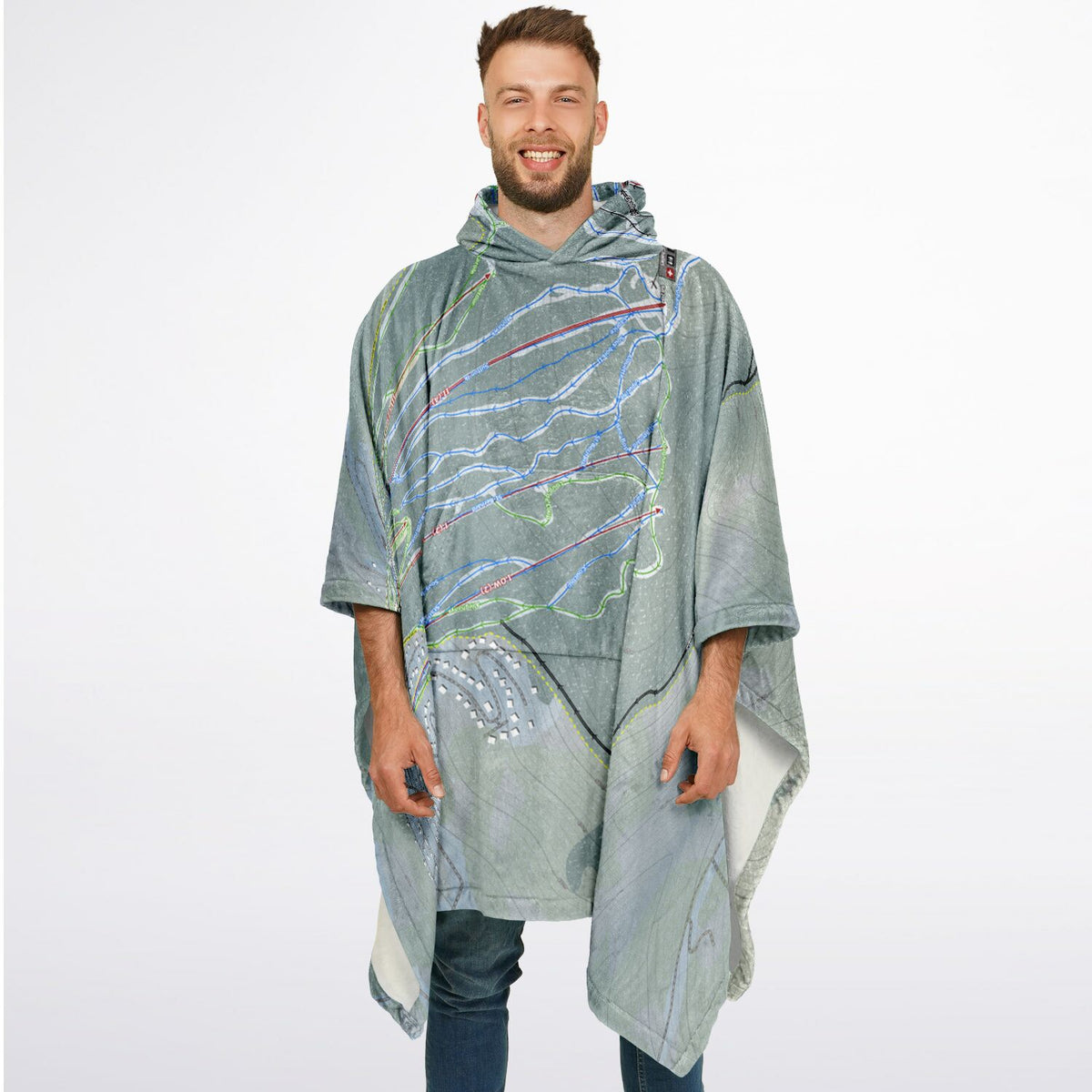 Mont Sutton, Quebec Ski Resort Map Flannel Blanket Poncho