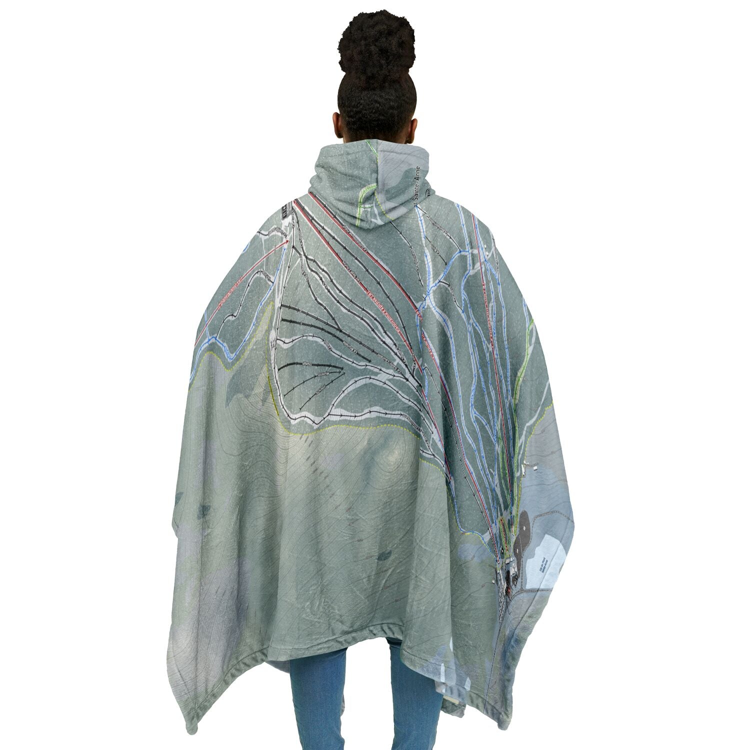 Mont Sainte-Anne, Quebec Ski Resort Map Flannel Blanket Poncho