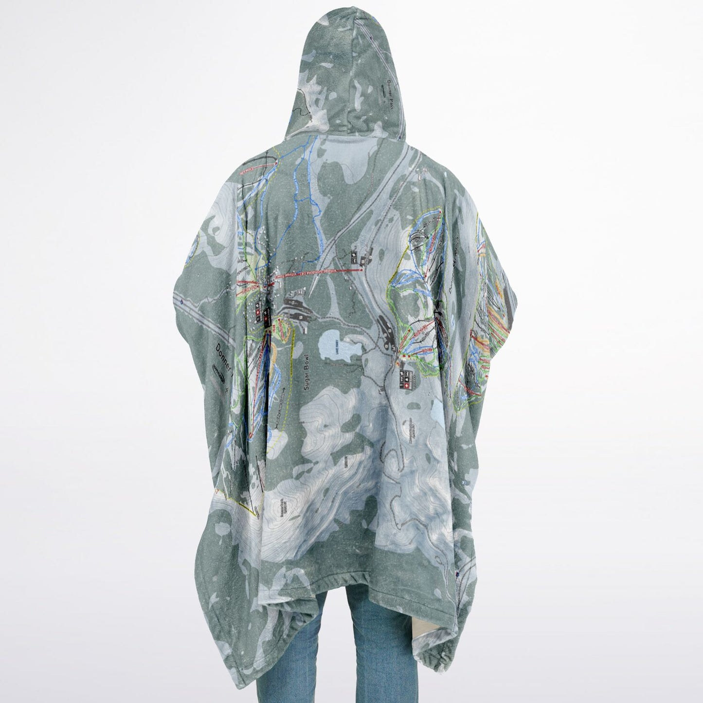 Donner Pass, California Ski Resort Map Flannel Blanket Poncho
