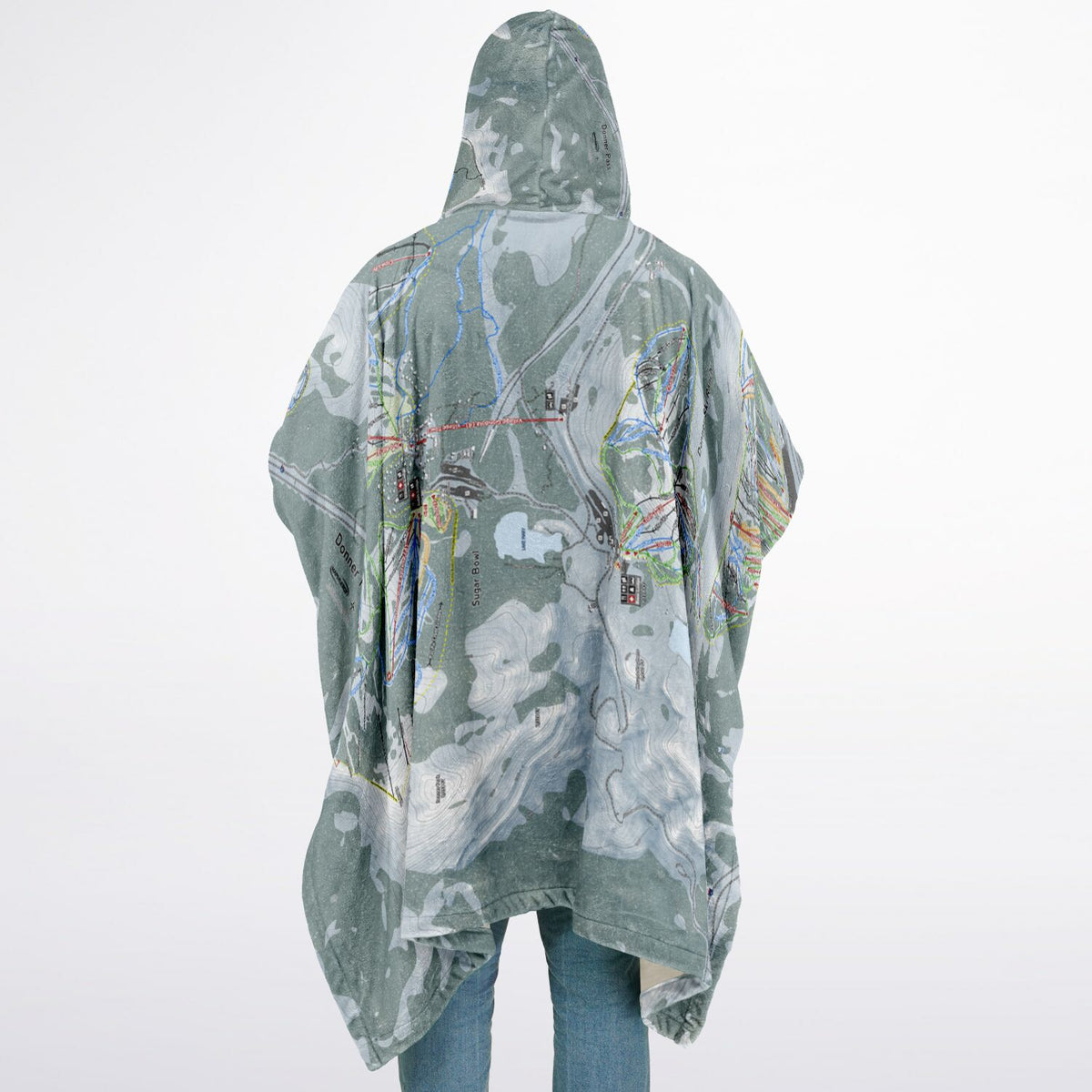 Donner Pass, California Ski Resort Map Flannel Blanket Poncho