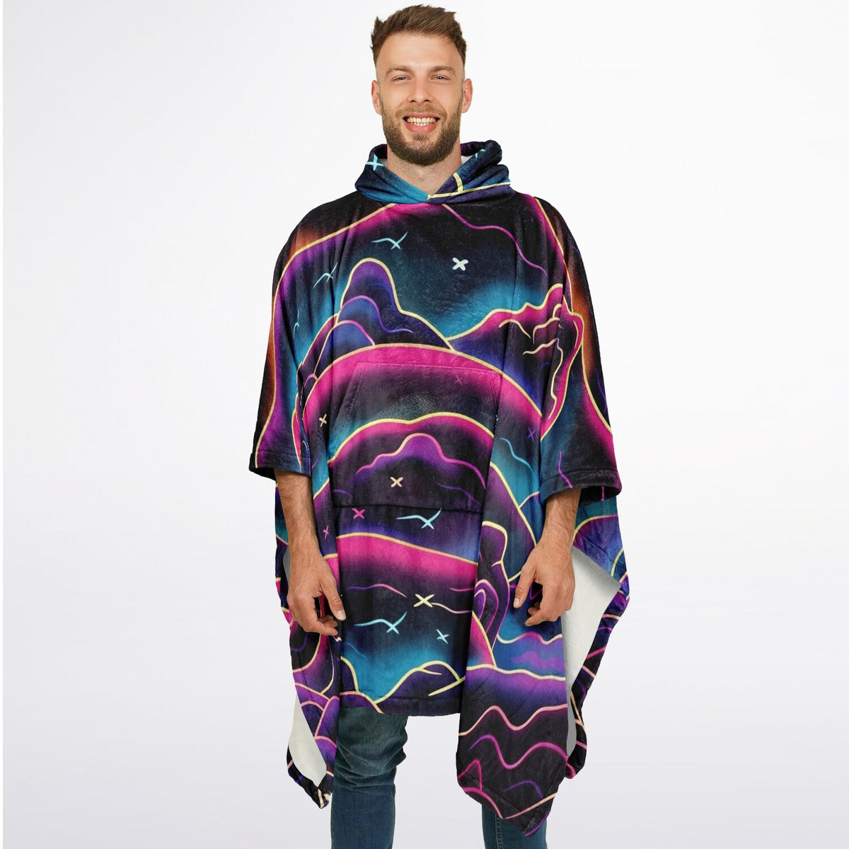 Neon Mountain, Flannel Blanket Poncho