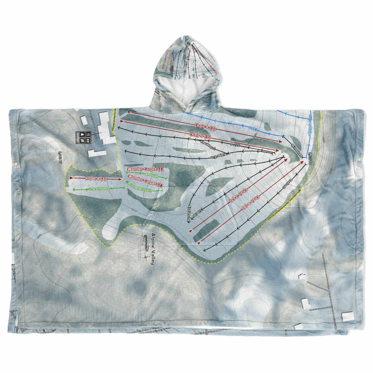 Alpine Valley, Michigan Ski Resort Map Flannel Blanket Poncho