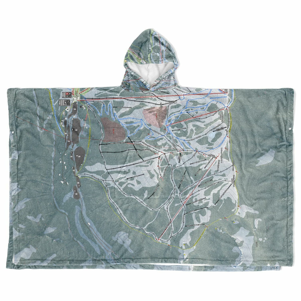 Crystal Mountain, Washington Ski Resort Map Flannel Blanket Poncho